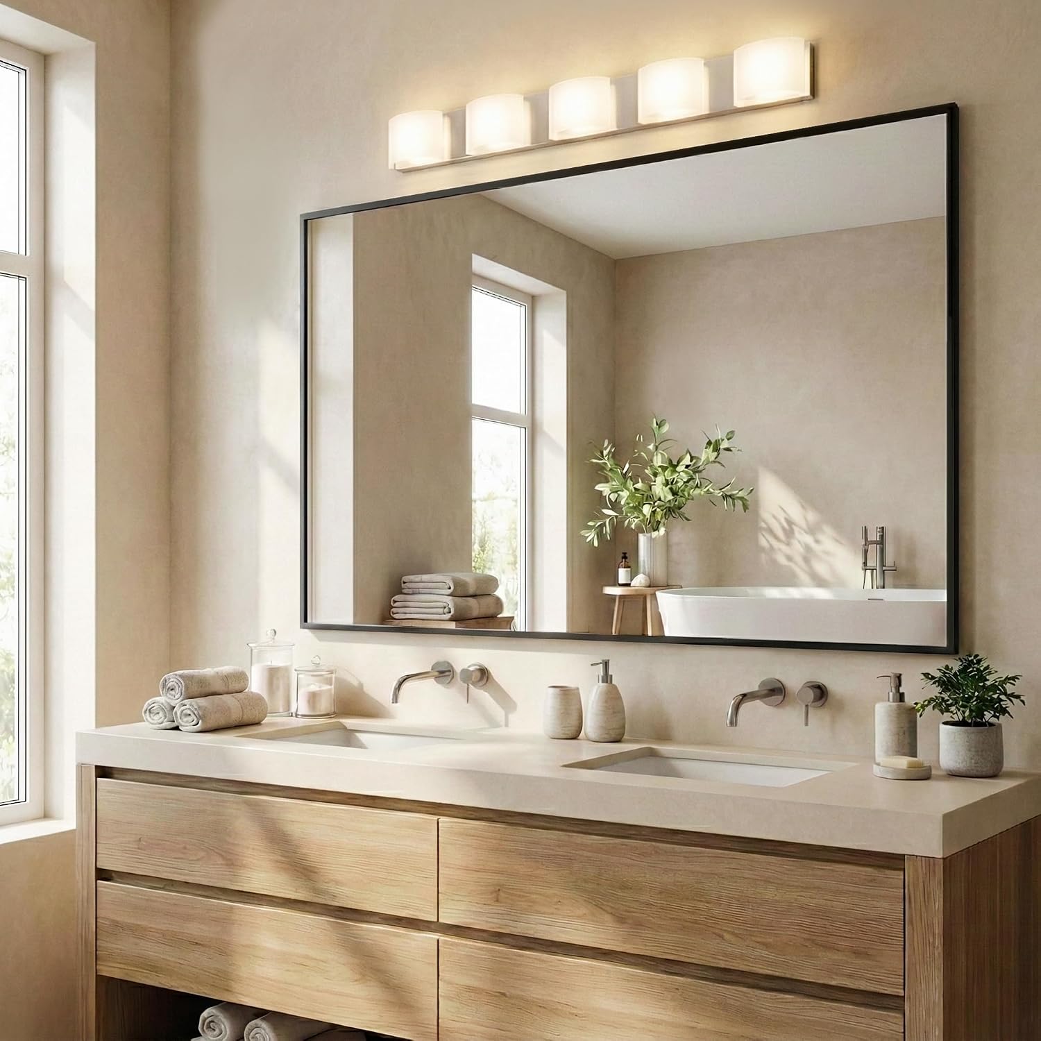 AUCT 20482 - $93 48"x30" Matte Black Large Framed Bathroom Vanity Wall Mirror - Image 2