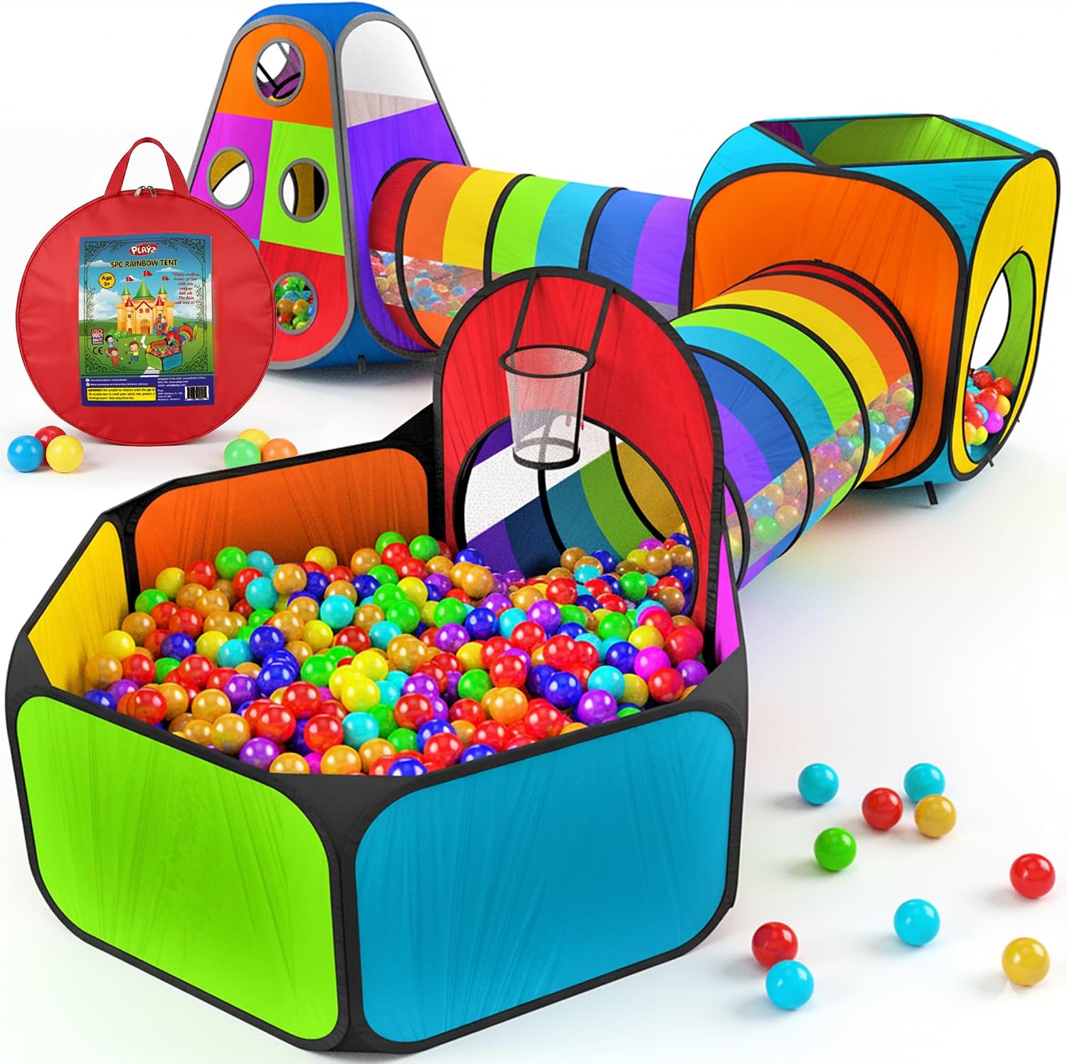 AUCT 20563 - $60 Playz 5pc Pop Up Play Tent and Crawl Through Tunnels for Kids w/Carry Bag