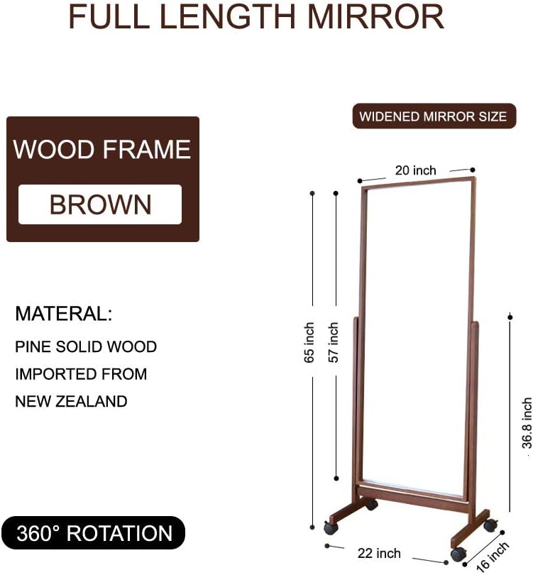 AUCT 20896 - $150 Swivel Full Length Mirror on Wheels 65"x22", Free Standing Wood Frame Cheval Floor Mi - Image 3