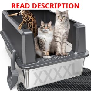 AUCT 22278 - $110 XXXL Stainless Steel Cat Litter Box with High Sides, 28" L x 20" W x 14" H Extra Larg