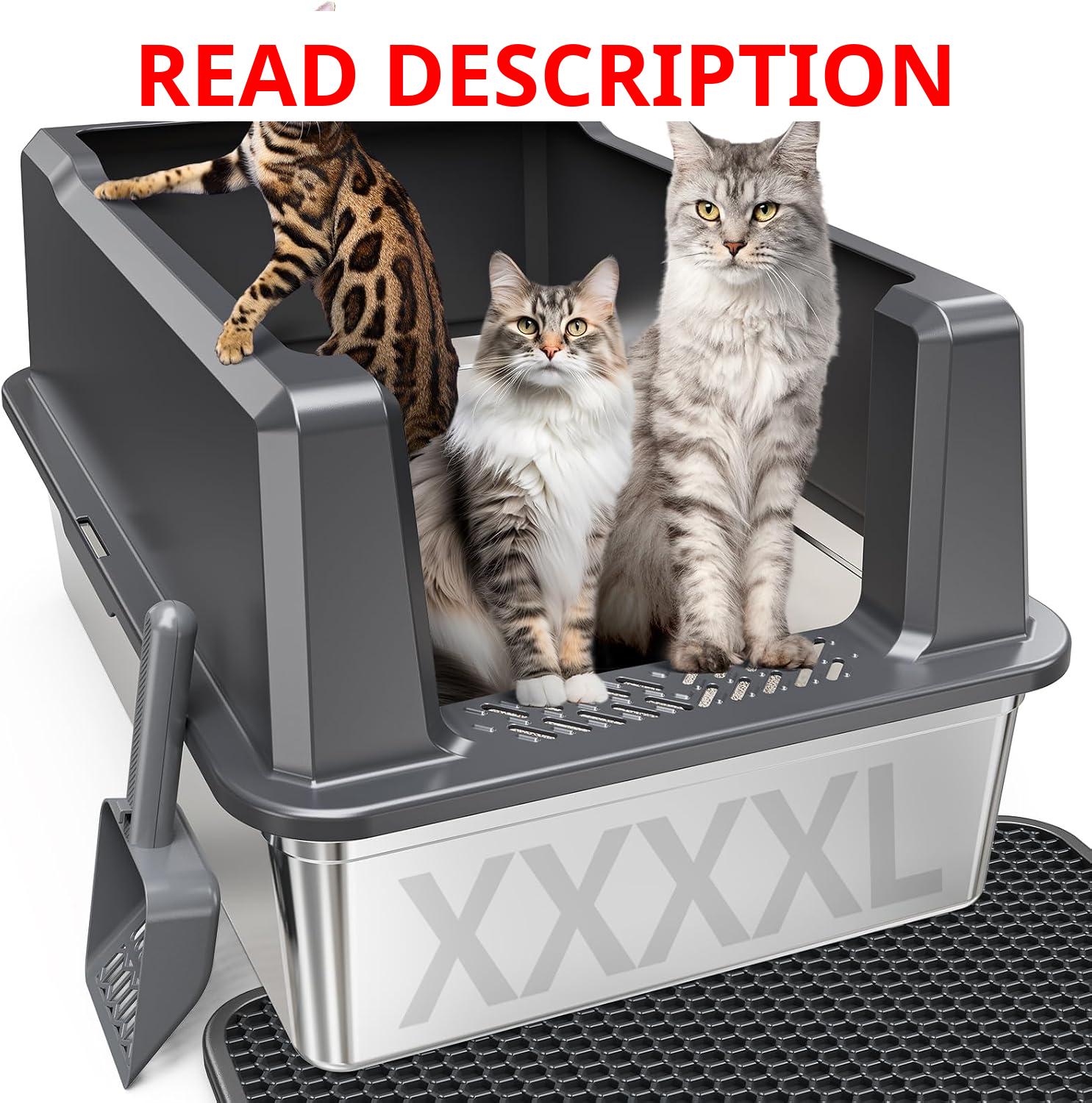 AUCT 22278 - $110 XXXL Stainless Steel Cat Litter Box with High Sides, 28" L x 20" W x 14" H Extra Larg
