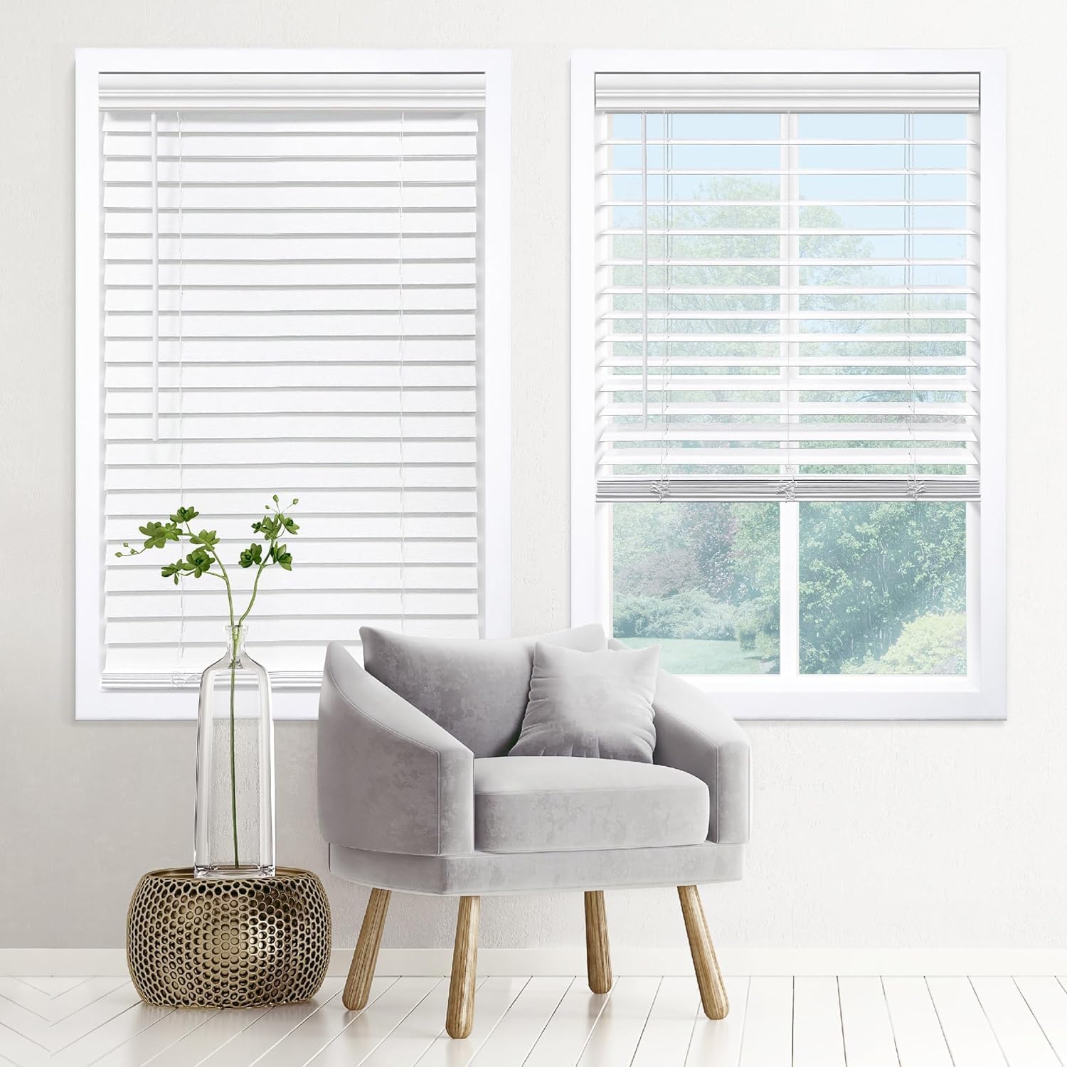 AUCT 22267 - DEZ FURNISHINGS Cordless 2" Signature Faux Wood Blind, 40" W x 60" H, Embossed White
