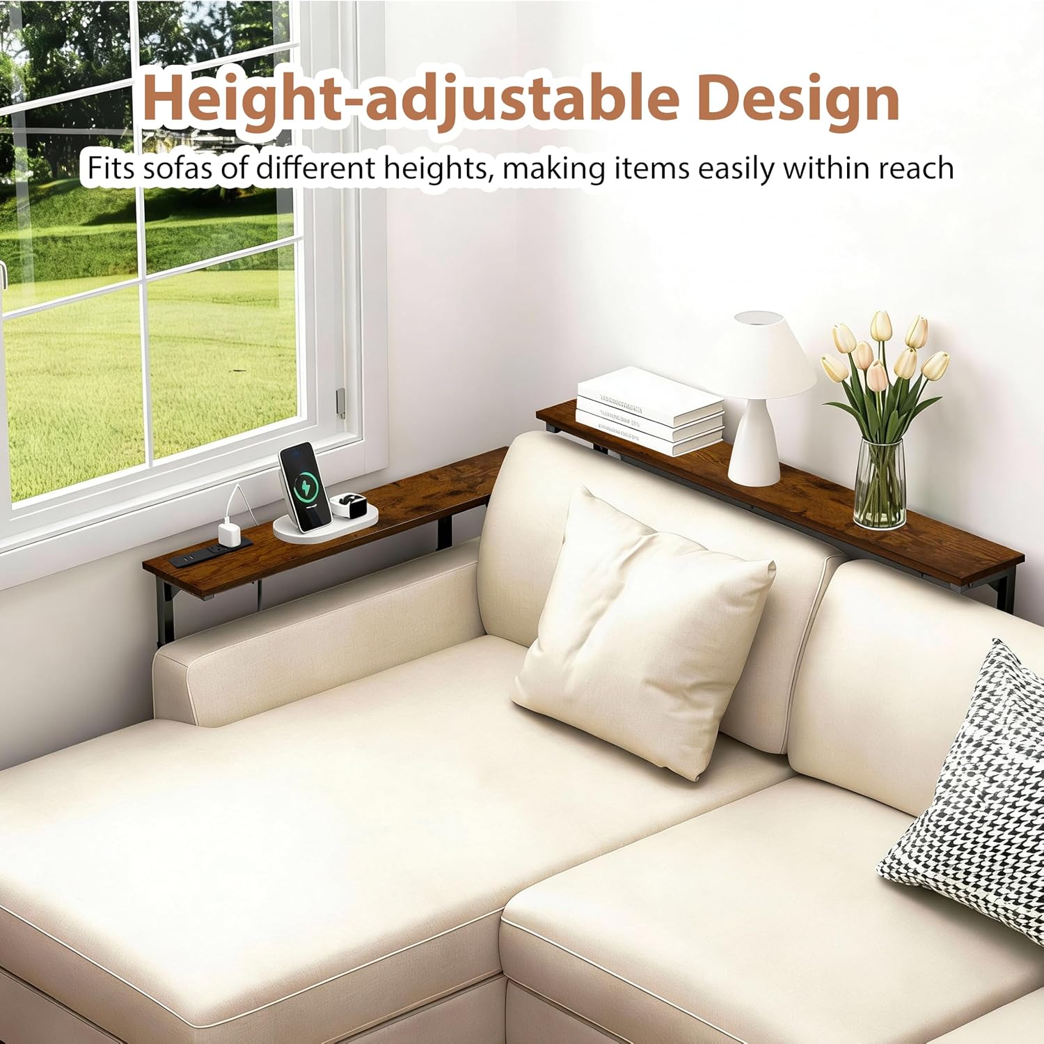 AUCT 22612 - $86 GRLEAF 2 Pack Adjustable Height Narrow Console Table with Power Outlets, 70" Long Sofa - Image 4
