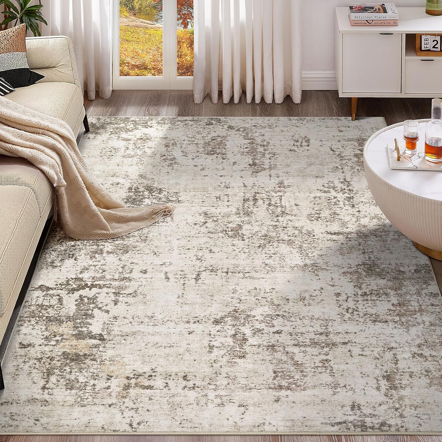 AUCT 22514 - $120 UERMEI 9x12 Area Rug Living Room Rugs - Washable Neutral Modern Abstract Soft Thin La