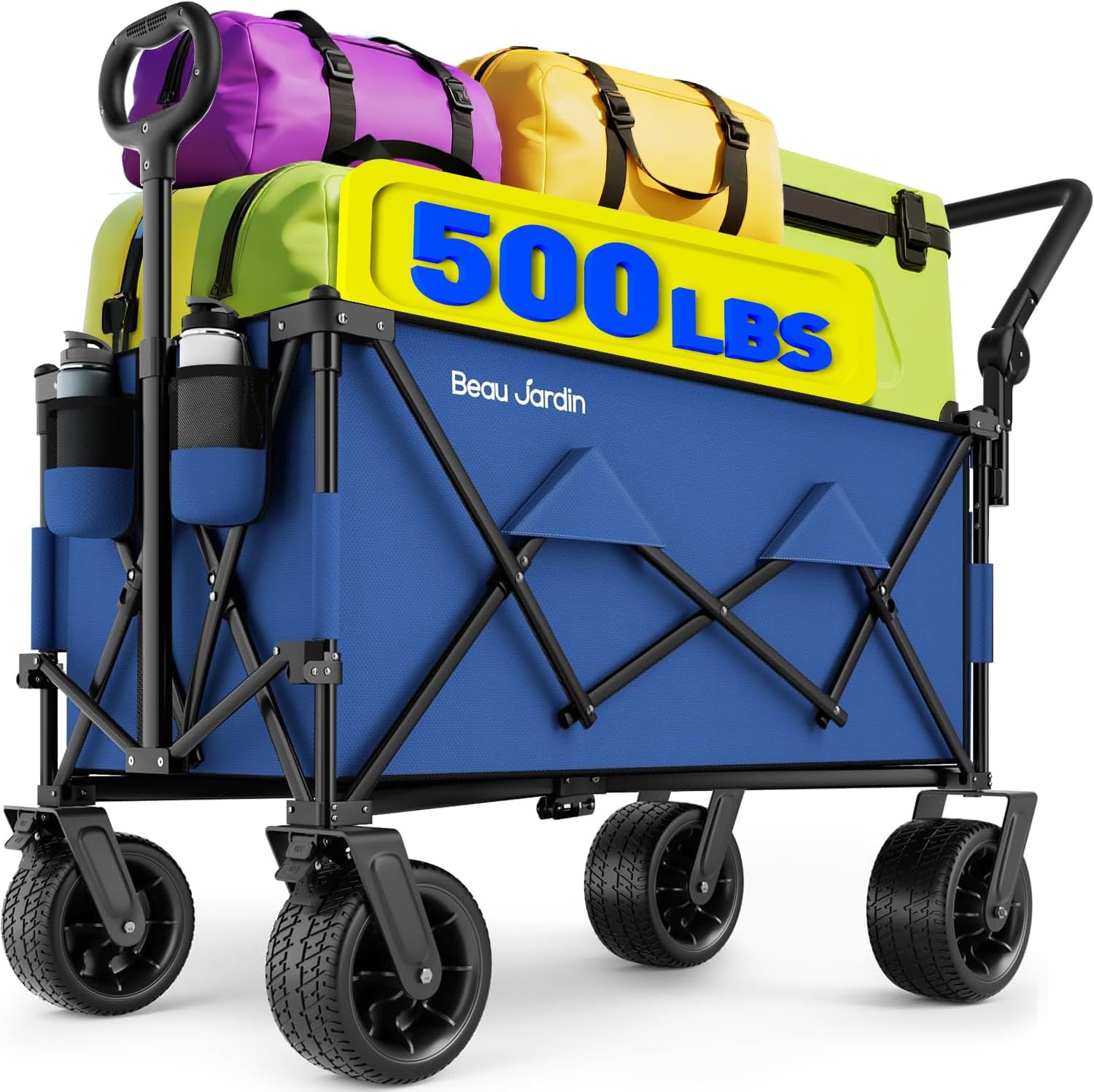 AUCT 22478 - $140 BEAU JARDIN Folding Push & Pull Beach Wagon 500 lbs Collapsible Foldable Wagons with