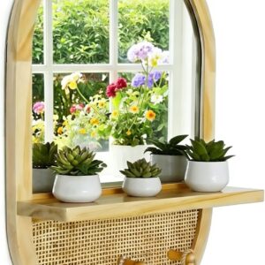 AUCT 21493 - $66 Wall Mirror with Shelf and Coat Hooks, 22"" Entryway Decorative Mirrors for Wall Wood