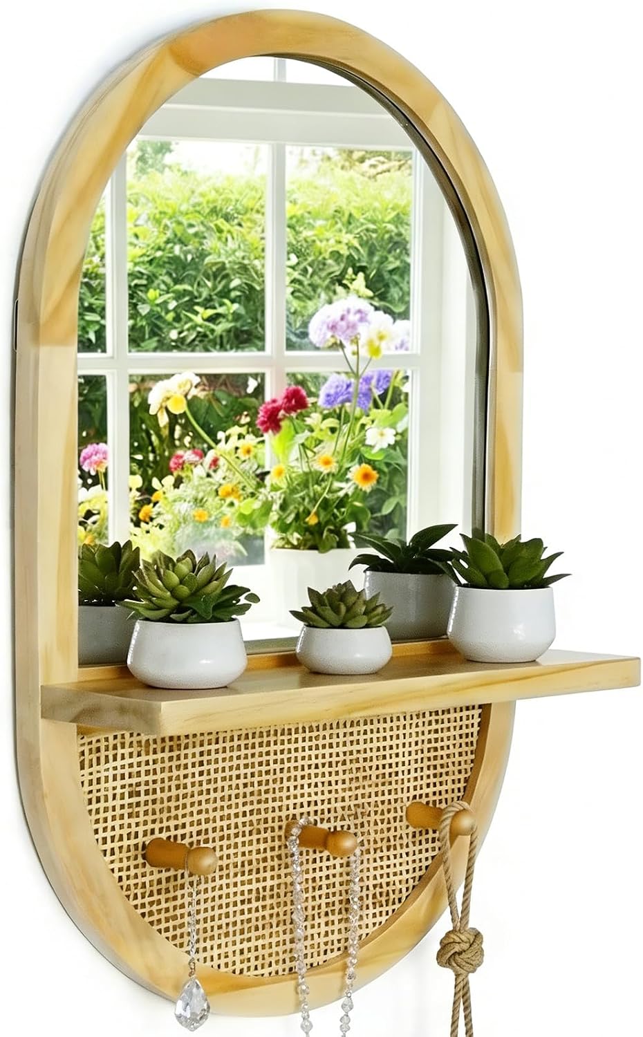 AUCT 21493 - $66 Wall Mirror with Shelf and Coat Hooks, 22"" Entryway Decorative Mirrors for Wall Wood