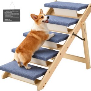 AUCT 22616 - $60 VEVOR Wood Pet Stairs, 5-Step Dog Stairs for Beds, Sofa & Cars, 150lbs Load Capacity,