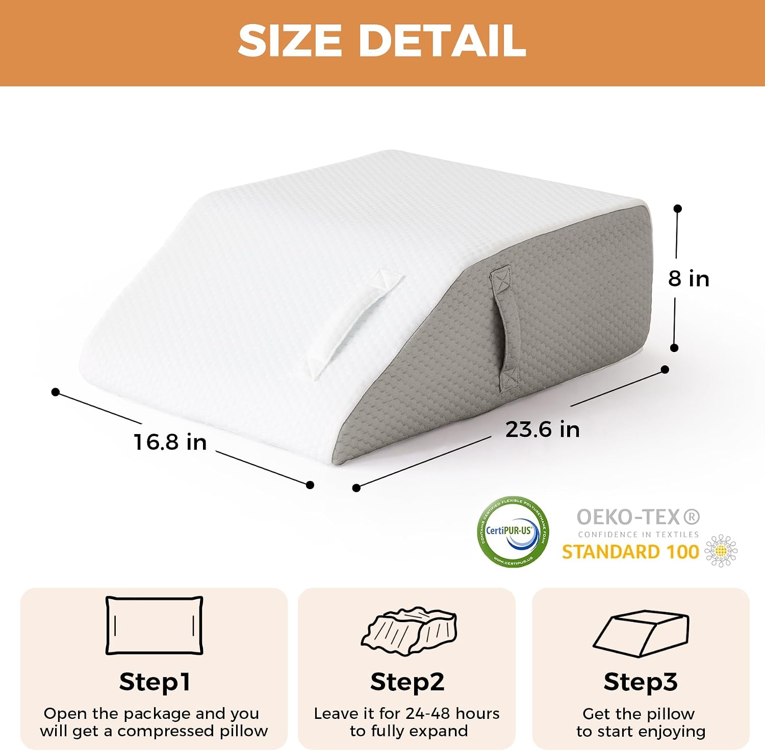 AUCT 20892 - BIEEZZK Leg Elevation Pillow Blood Circulation, 23.6 16.8 8in, White/Grey - Image 3