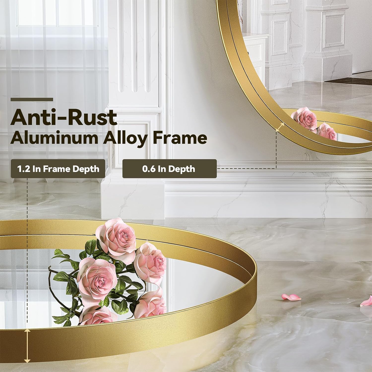 AUCT 22578m - Brightify Gold Oval Mirror for Bathroom 24x36 Inch, Oval Vanity Mirror Gold Metal Frame, M - Image 4