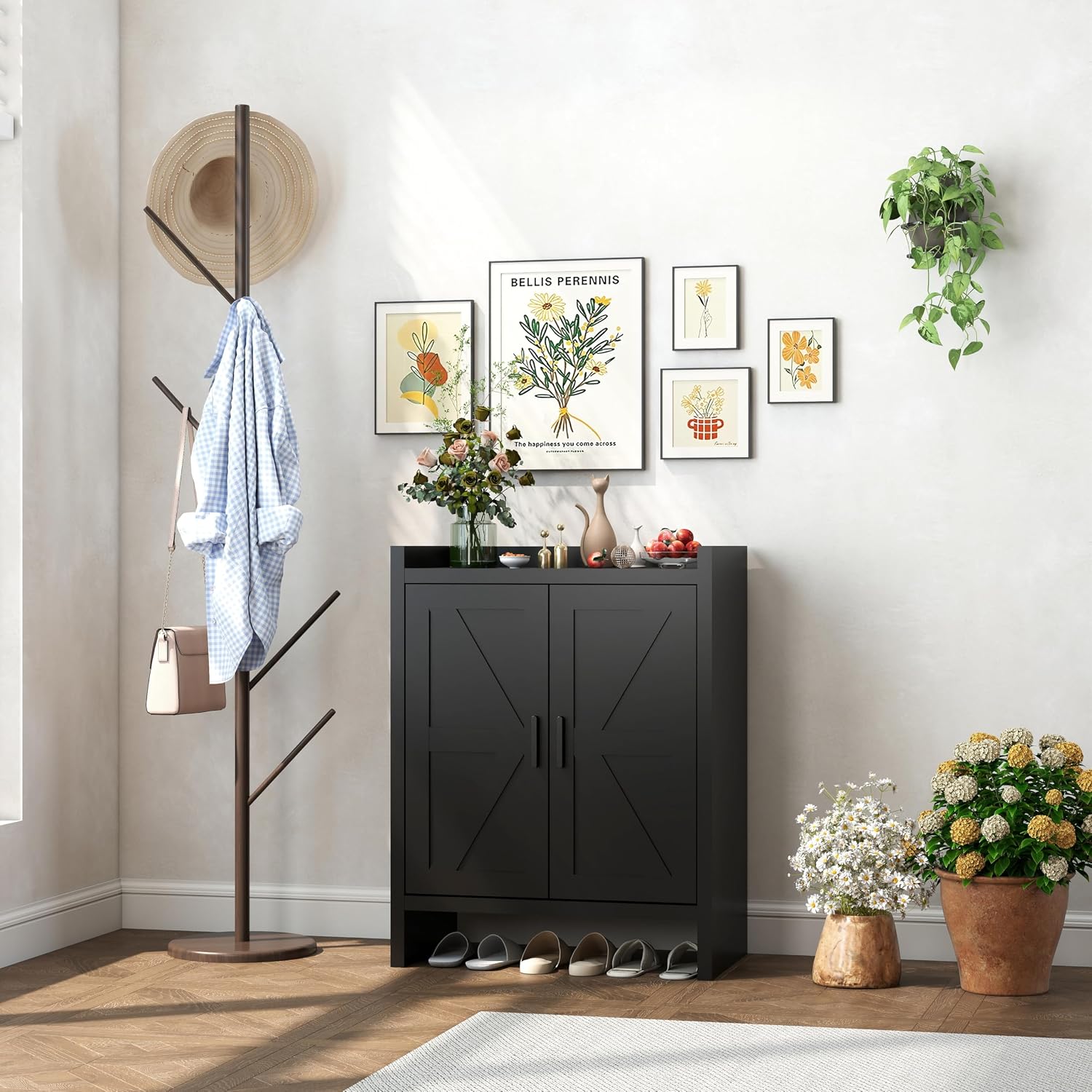 AUCT 20985 - $73 Panana 5 Layer Farmhouse Style Shoe Cabinet, Wooden Freestanding Shoe Rack with 2 Door - Image 2