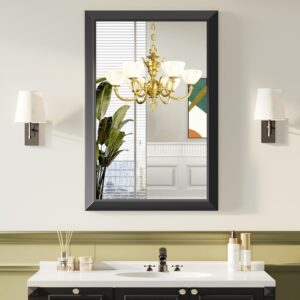 AUCT 22052 - Black Bathroom Mirror for Over Sink, 24x36Inch Thick Anti-Rust Metal Frame, Rectangle Deco