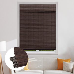 AUCT 22645 - SEEYE Cordless Bamboo Roman Shades, Blackout Natural Bamboo Blinds for Indoor Windows, Rol