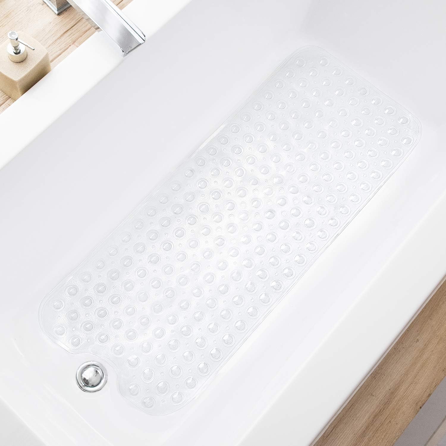 AUCT 21660 - TEESHLY Bathtub Mats for Shower Tub, Extra Long Non-Slip 39 x 16 Inch Bath Mat with Drain