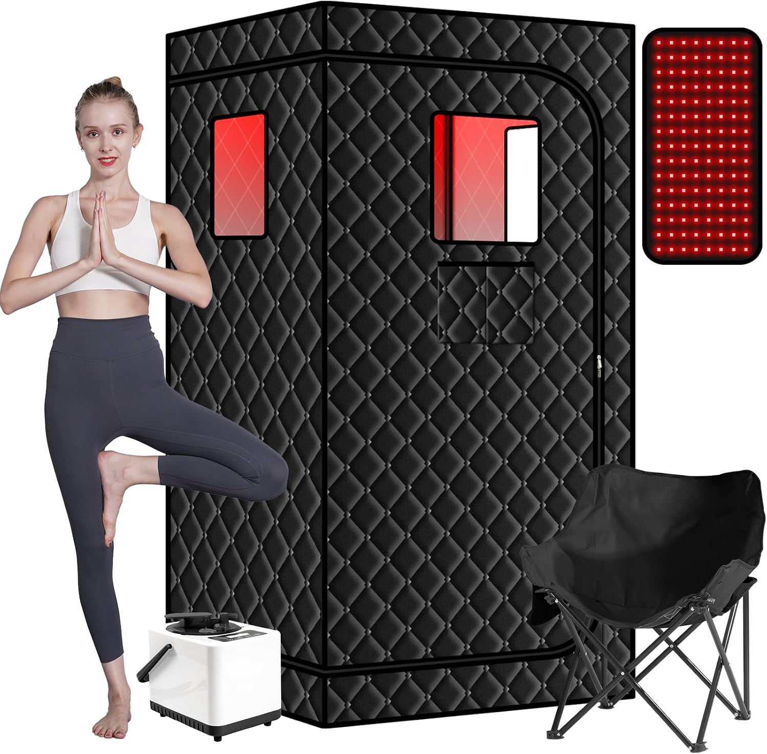 AUCT 20568 - $160 Smartmak Portable Steam Infrared Sauna with 660nm Red Light Therapy Lamp for Home Rel