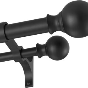 AUCT 22103 - Double Curtain Rods 72-144 Inches with Round Finials, 1 Inch Heavy Duty Drapery Rod with U