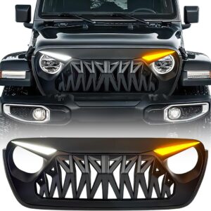 AUCT 22648 - $155 Front Shark Grille Compatible with 2018-2025 Jeep Wrangler JL JLU Gladiator JT, w/DRL