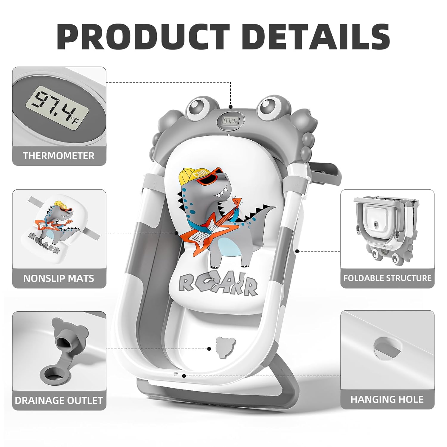AUCT 20900 - Collapsible Baby Bathtub for Newborns to Toddler with Real-time Temp Monitor & Floating Cu - Image 4