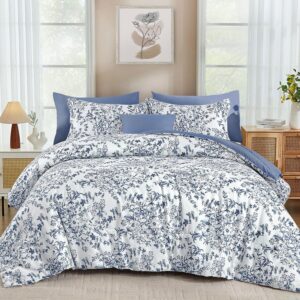 AUCT 20875 - WONGS BEDDING 8 Pieces Blue Floral Comforter Set Queen Size Bed Set
