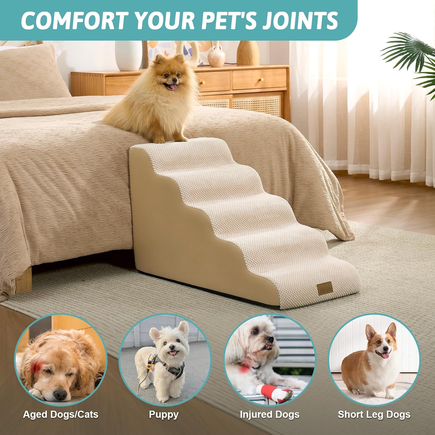 AUCT 21038 - $62 COZY KISS Dog Stairs for Small Dogs, 5 Step Pet Stairs for Beds & Couches - Image 4