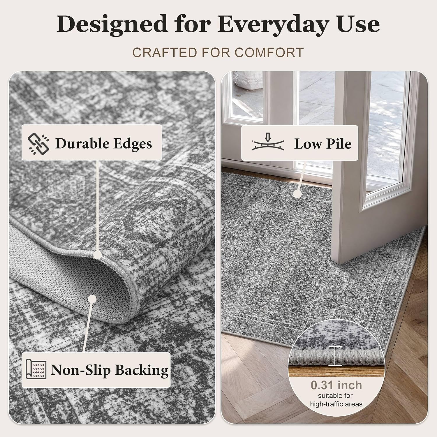AUCT 20868 - $81 8x10 Area Rug Washable Non-Slip Vintage Carpet for Living Bedroom Room - Image 4