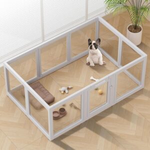 AUCT 21742 - $130 Clear Acrylic Dog Playpen Indoor Pet Pen, 24" H, Grey, 10 Panels