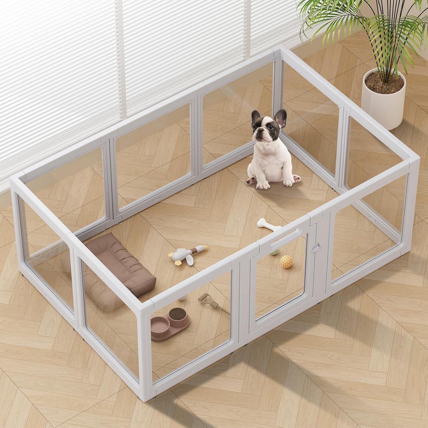 AUCT 21742 - $130 Clear Acrylic Dog Playpen Indoor Pet Pen, 24" H, Grey, 10 Panels