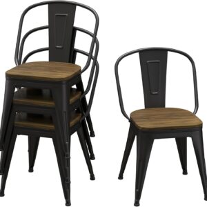 AUCT 22672 - $150 18 Inch Dining Chairs Set of 4, Farmhouse Metal Chairs with High Back and Wooden Seat