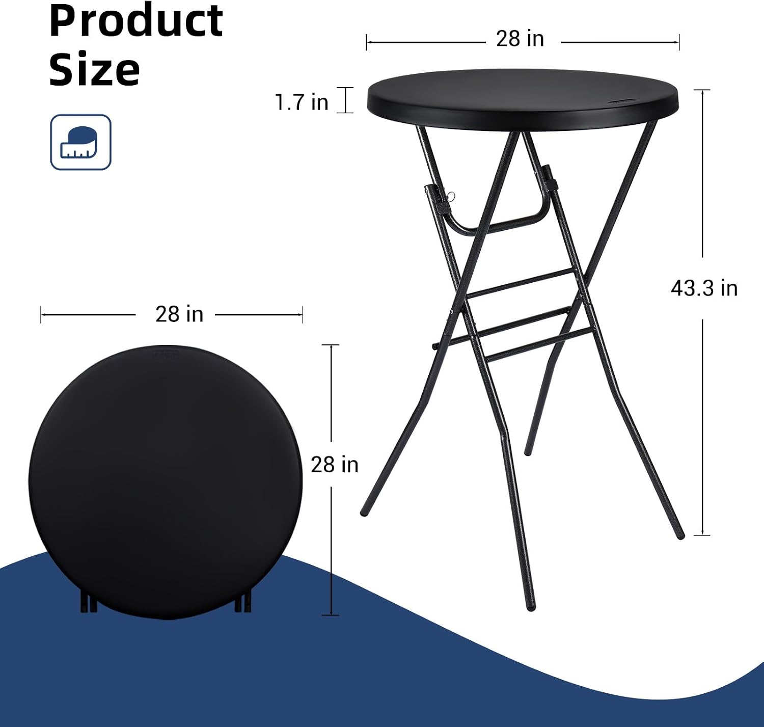 AUCT 20991 - $71 Byliable 28in Cocktail Folding Table, Round High Top Bar Height Black Table - Image 3
