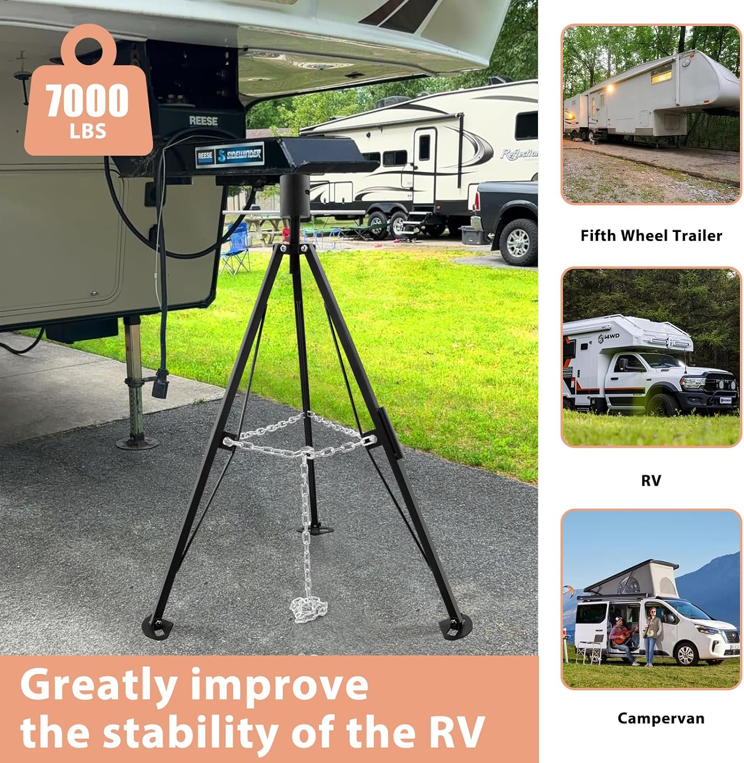 AUCT 22447 - $71 Gooseneck Tripod Stabilizer for 5th Wheel or Trailer, Adjustable Stabilizer with 7500l - Image 3