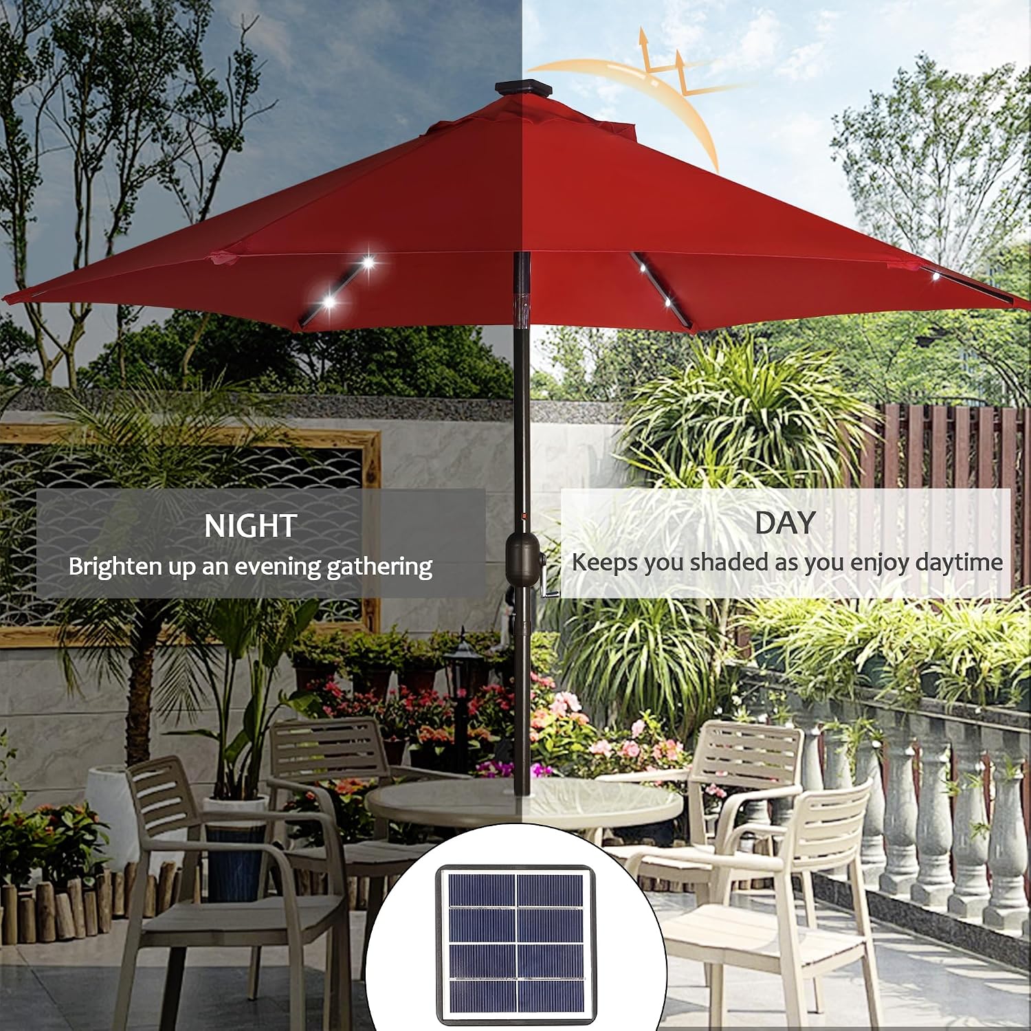 AUCT 22444 - $54 Blissun 7.5 ft Solar Umbrella, 18 LED Lighted Patio Umbrella, Table Market Umbrella - Image 3