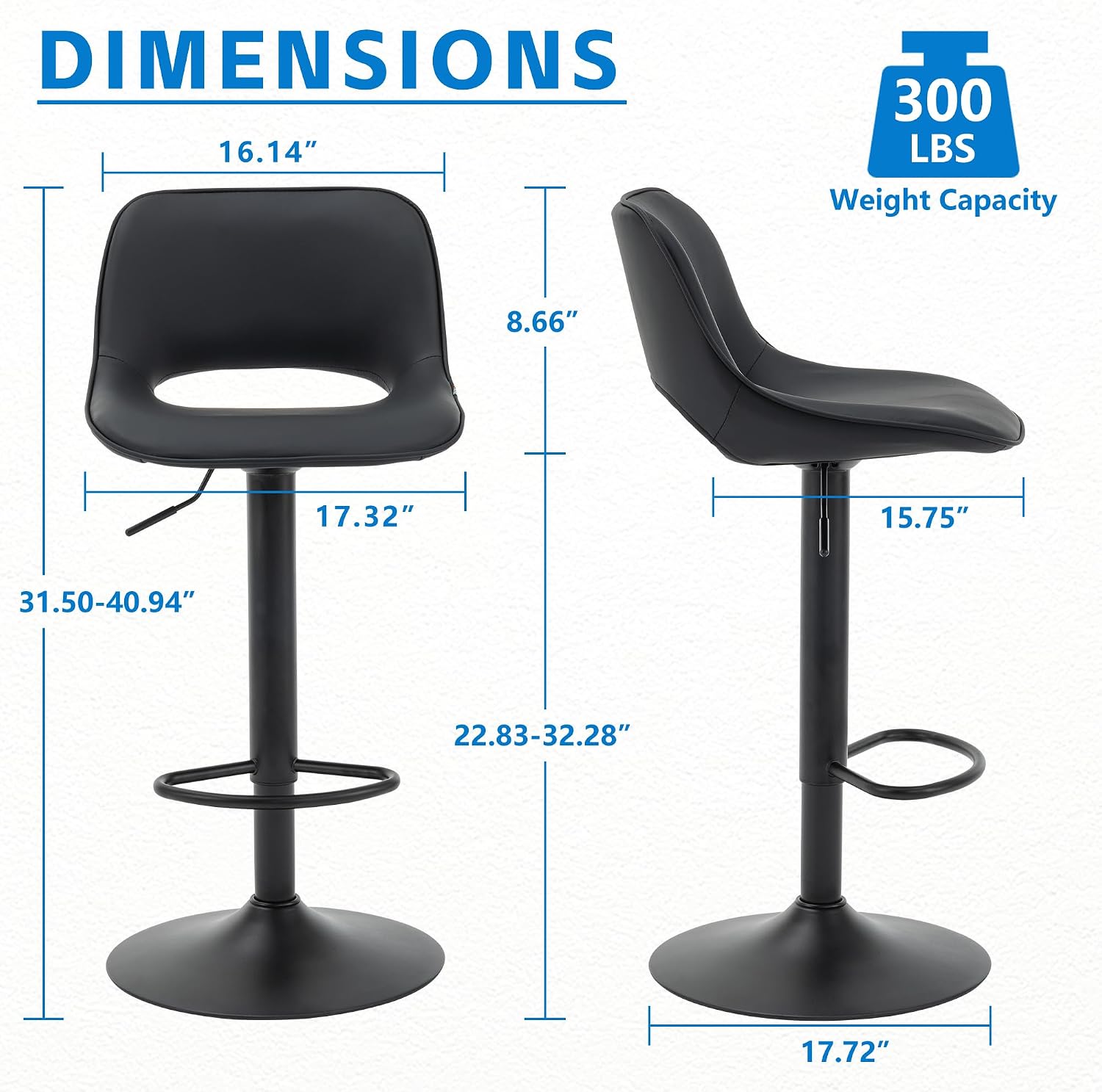 AUCT 21040 - $250 YOUNIKE Black Bar Stools Set of 2 Compact Modern Swivel Barstools, Adjustable Counter - Image 2