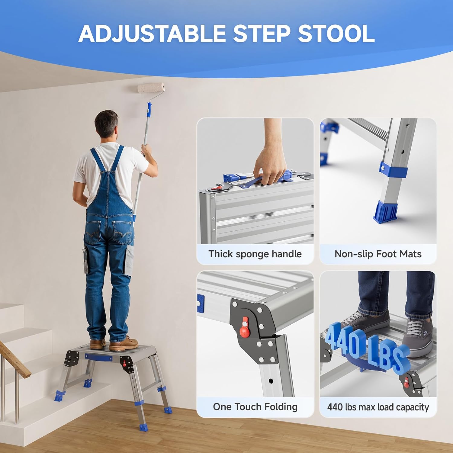 AUCT 20966 - $60 Loyoda Folding Step Stool for Adults, Portable Aluminum Work Platform 440lb - Image 3