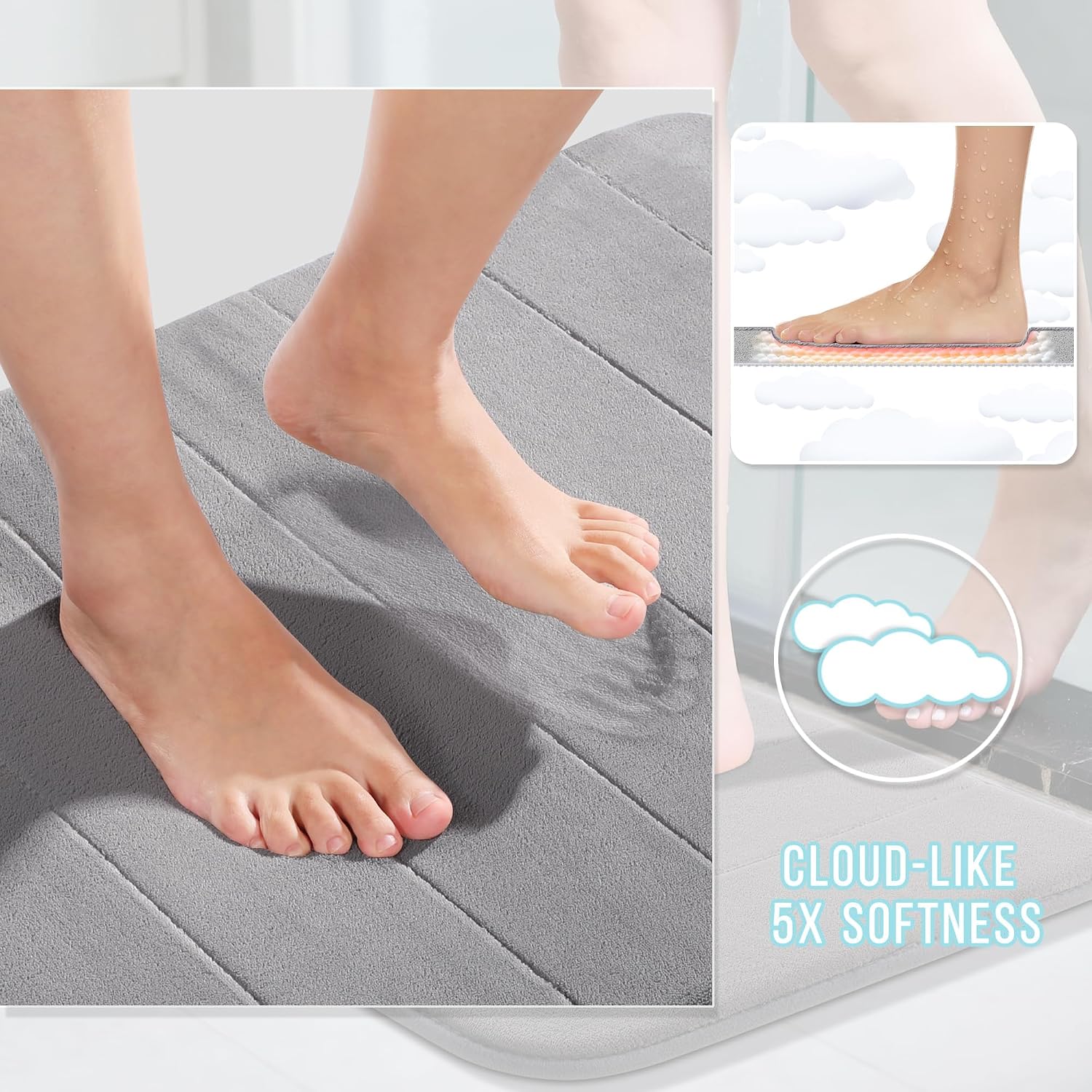 AUCT 21024 - Yimobra Memory Foam Bathroom Rugs Sets 2 Piece - Super Soft Absorbent Quick Dry Bath Mat S - Image 3