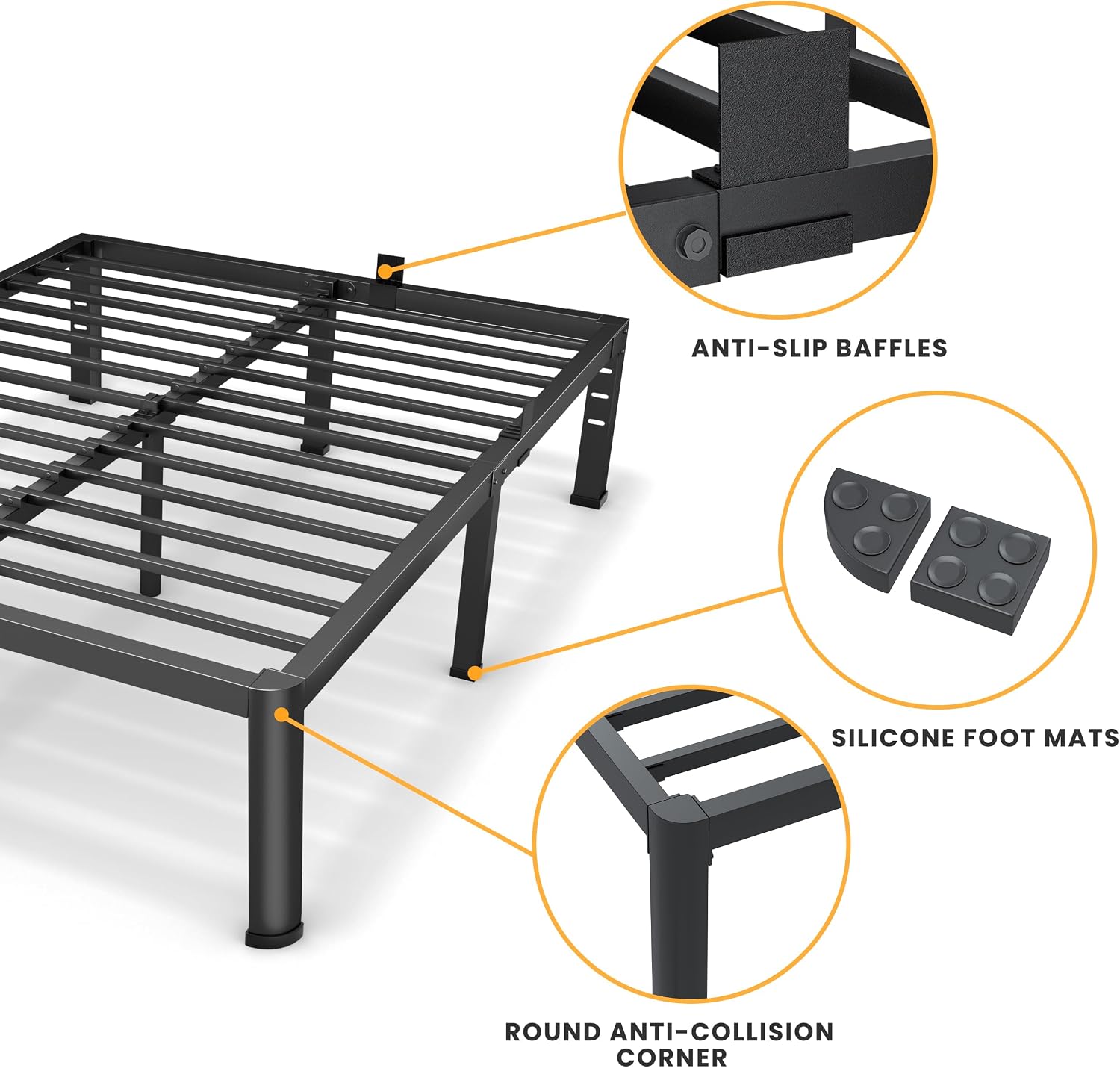 AUCT 20977 - $140 Superay 14 Inch Cal King Metal Bed Frame with Rounded Leg, Mattress Stopper - Image 4