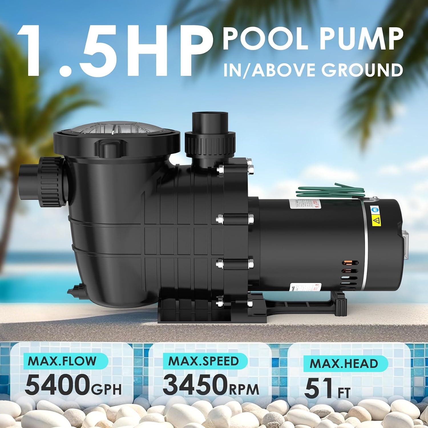 AUCT 22498 - $161 Seeutek 1.5HP Pool Pump for Above/In Ground Pools, 115V/230V 6600GPH - Image 2