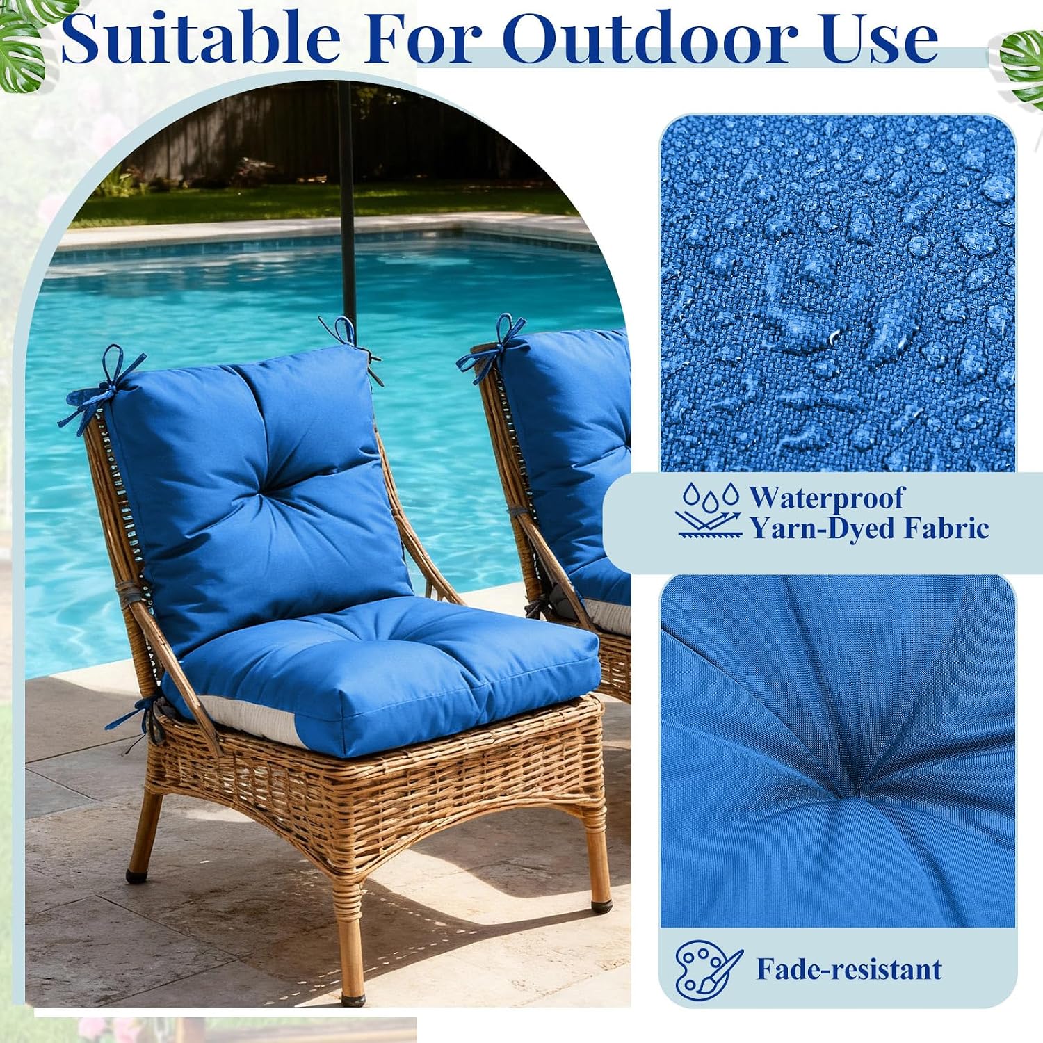 AUCT 21016 - $103 Marsui 4 Pack High Back Outdoor Chair Cushions Patio Furniture Tufted Pillow with Tie - Image 4