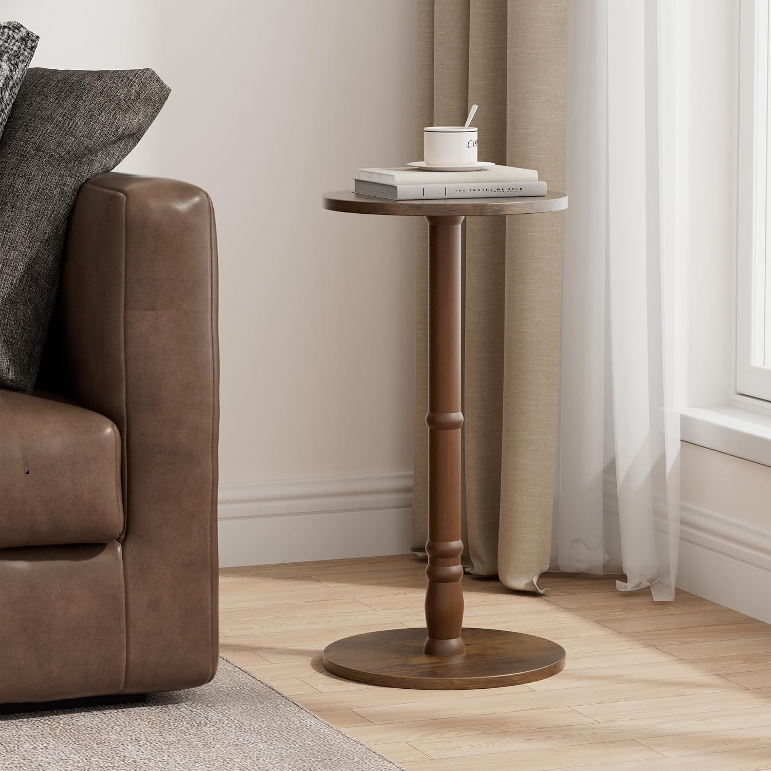 AUCT 20930 - Homleke Round Side Table with Solid Wood Pillar, Small Drink Table - Image 2