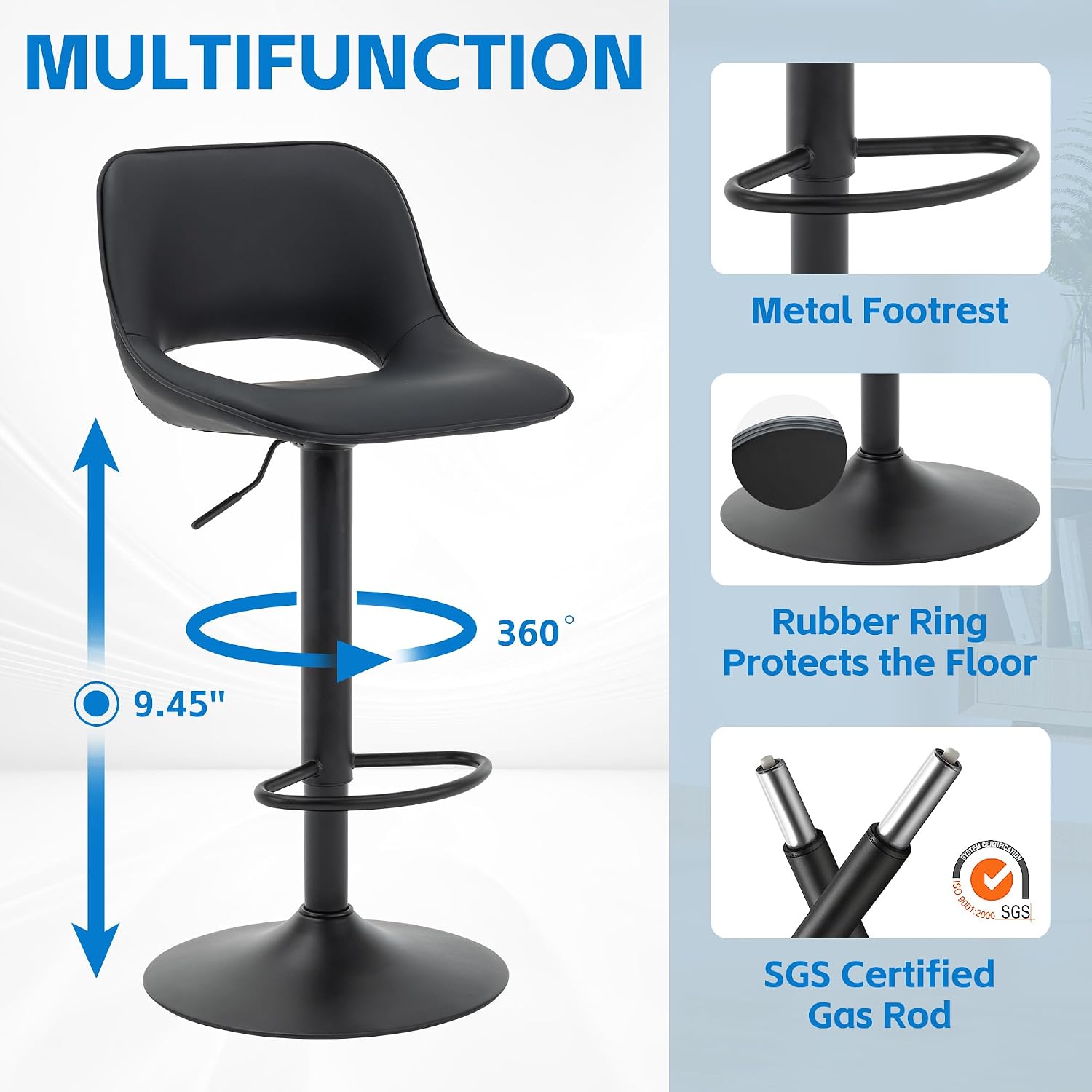AUCT 21040 - $250 YOUNIKE Black Bar Stools Set of 2 Compact Modern Swivel Barstools, Adjustable Counter - Image 3