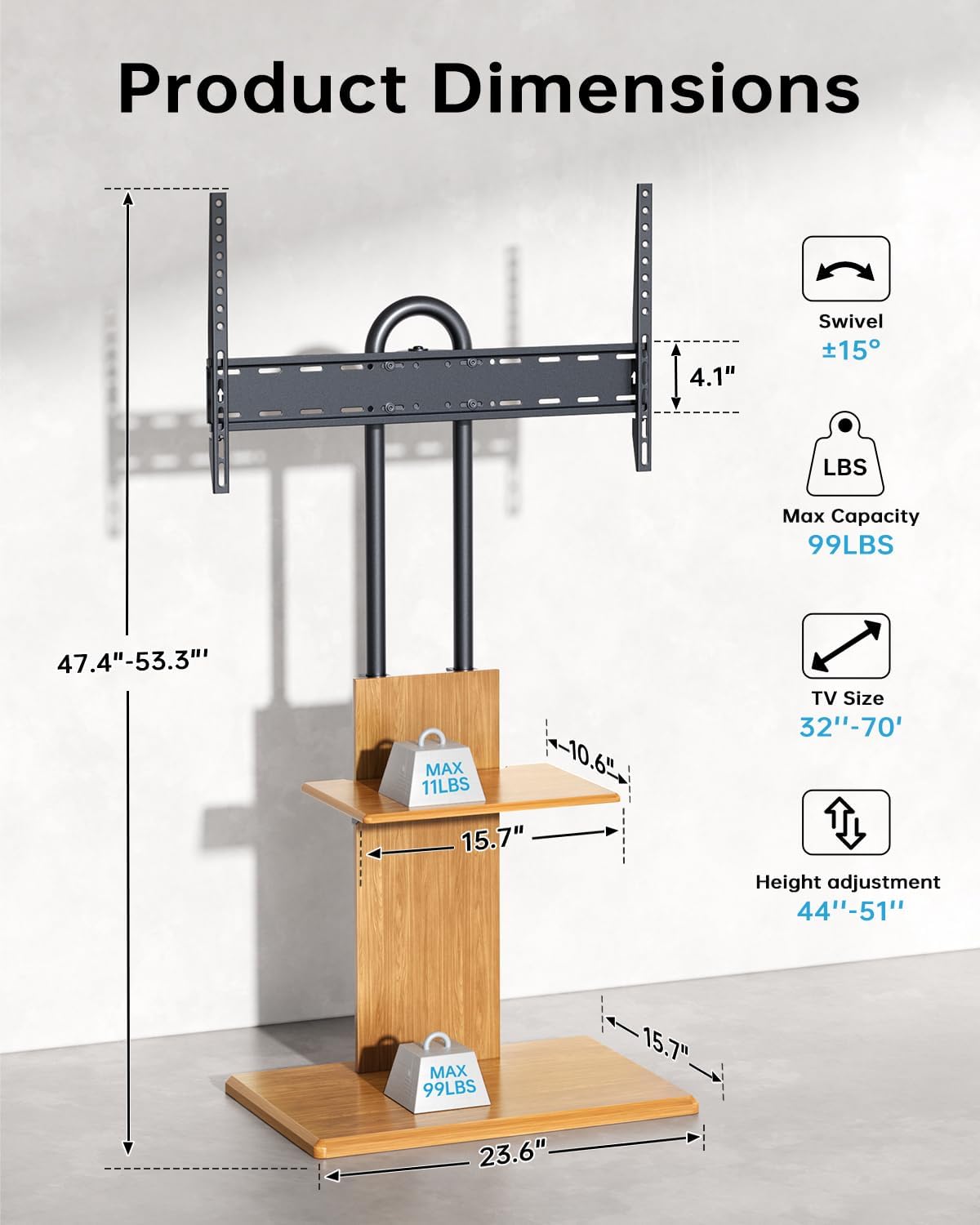 AUCT 22313 - $77 Afaloona Floor TV Stand for 32-70" TVs, Height Adjustable, Media Shelf - Image 2