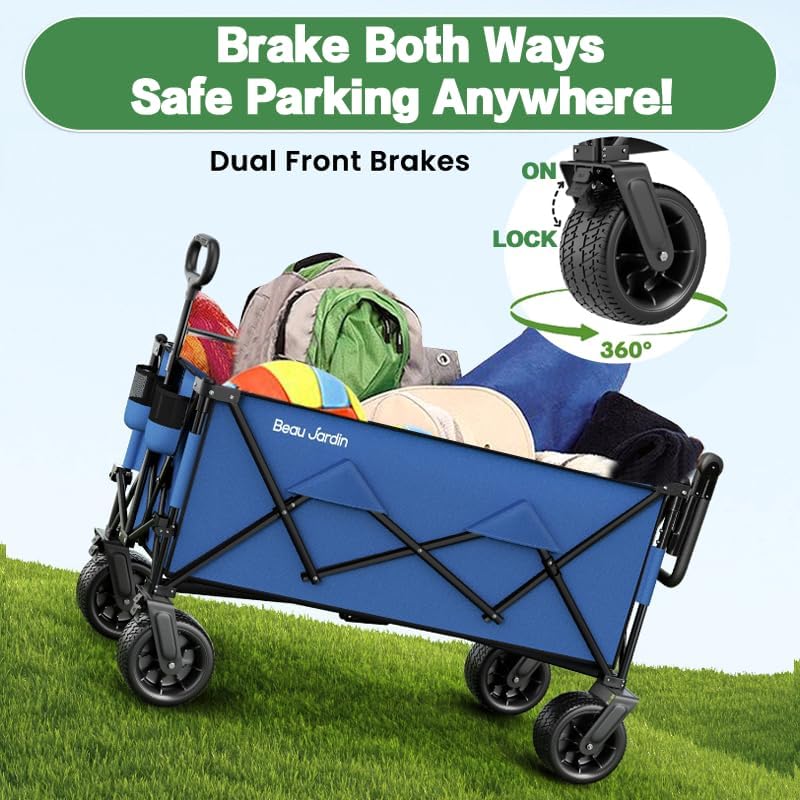 AUCT 22478 - $140 BEAU JARDIN Folding Push & Pull Beach Wagon 500 lbs Collapsible Foldable Wagons with - Image 4