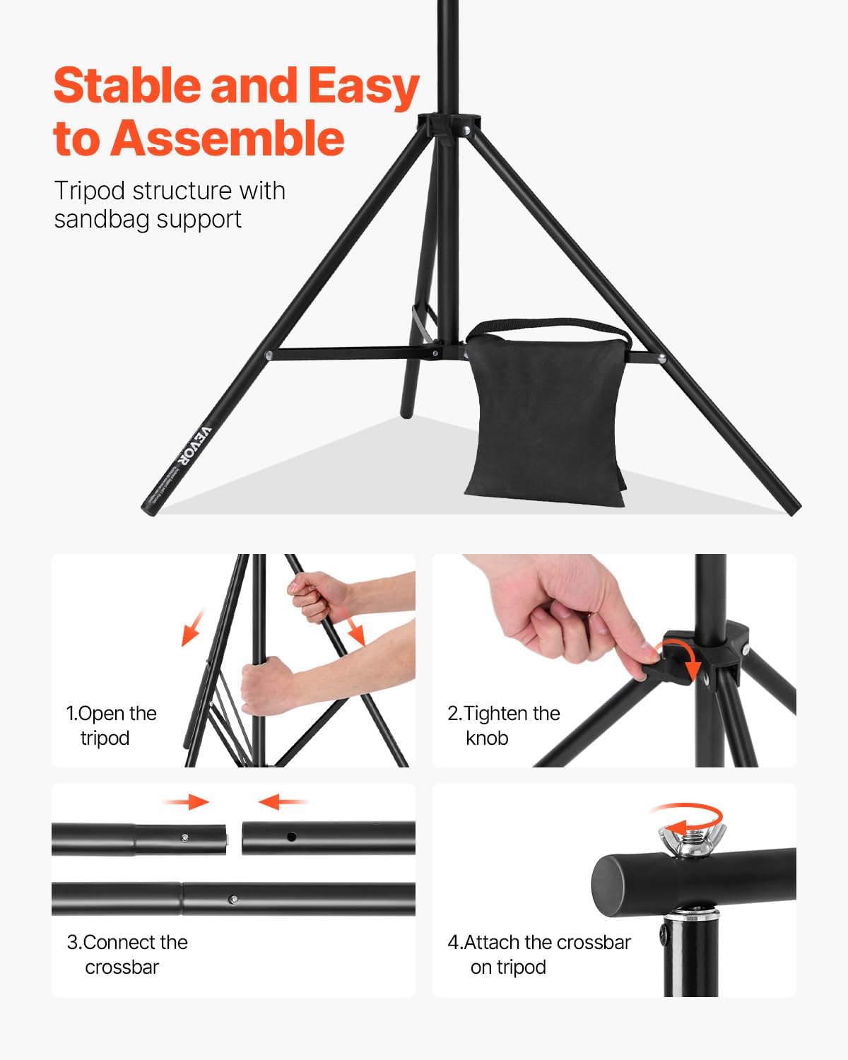 AUCT 22659 - VEVOR Backdrop Stand, 10 x 10 ft Adjustable Photo Backdrop Stand Kit, Portable Background - Image 4