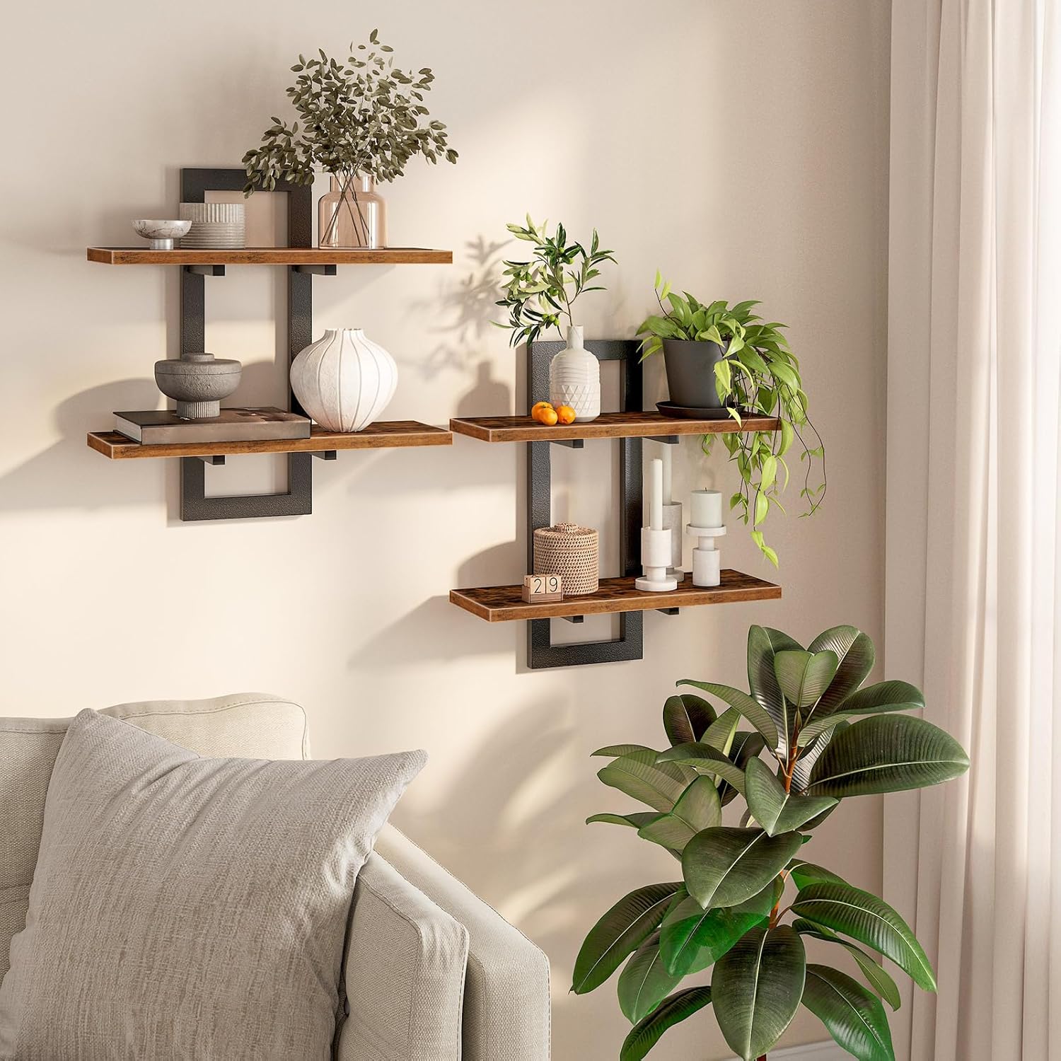 AUCT 21546 - HOOBRO Floating Shelves for Wall, 15" Wall Shelf Set of 2, Wall Mounted Storage Shelves 2-