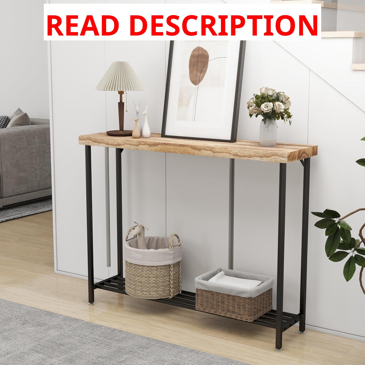 AUCT 21645 - $76 Acovy Industrial Solid Wood Console Table, 2 Tier Entryway Table with Storage Shelves,