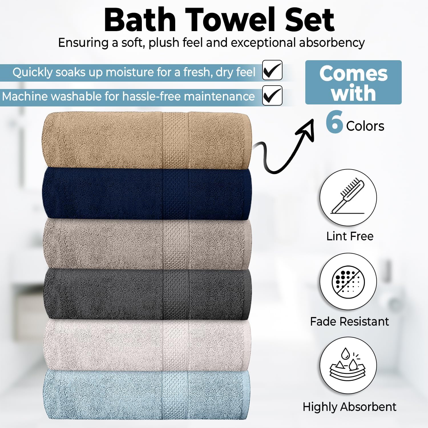 AUCT 20695 - QUBA LINEN Hotel & Spa 100% Cotton Bath Towels Pack of 6, Ultra Soft, Quick Dry, Lightweig - Image 3