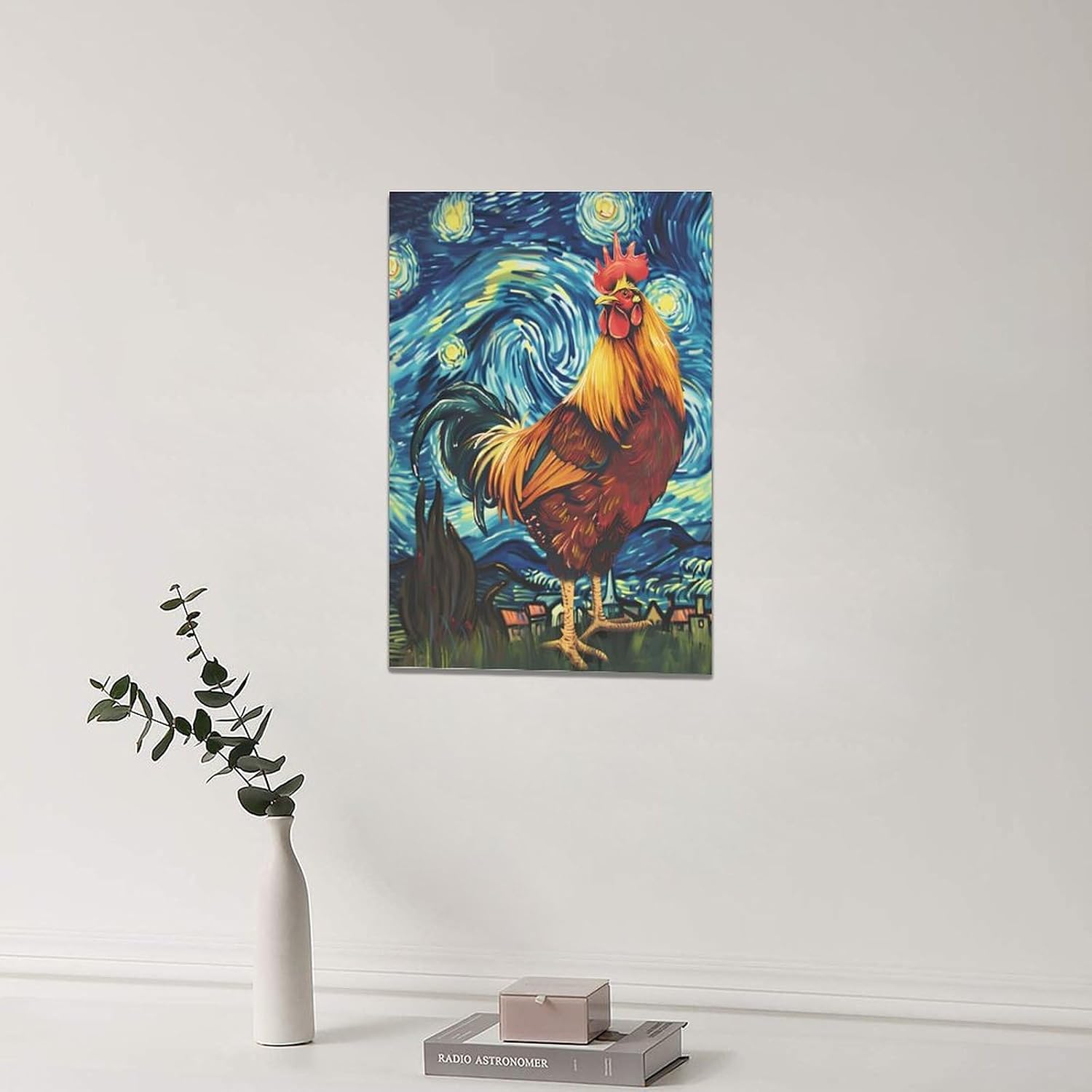 AUCT 22144m - Flintis Rooster Canvas Wall Art, Abstract Starry Sky Night Colorful Chicken Pictures Wall - Image 3