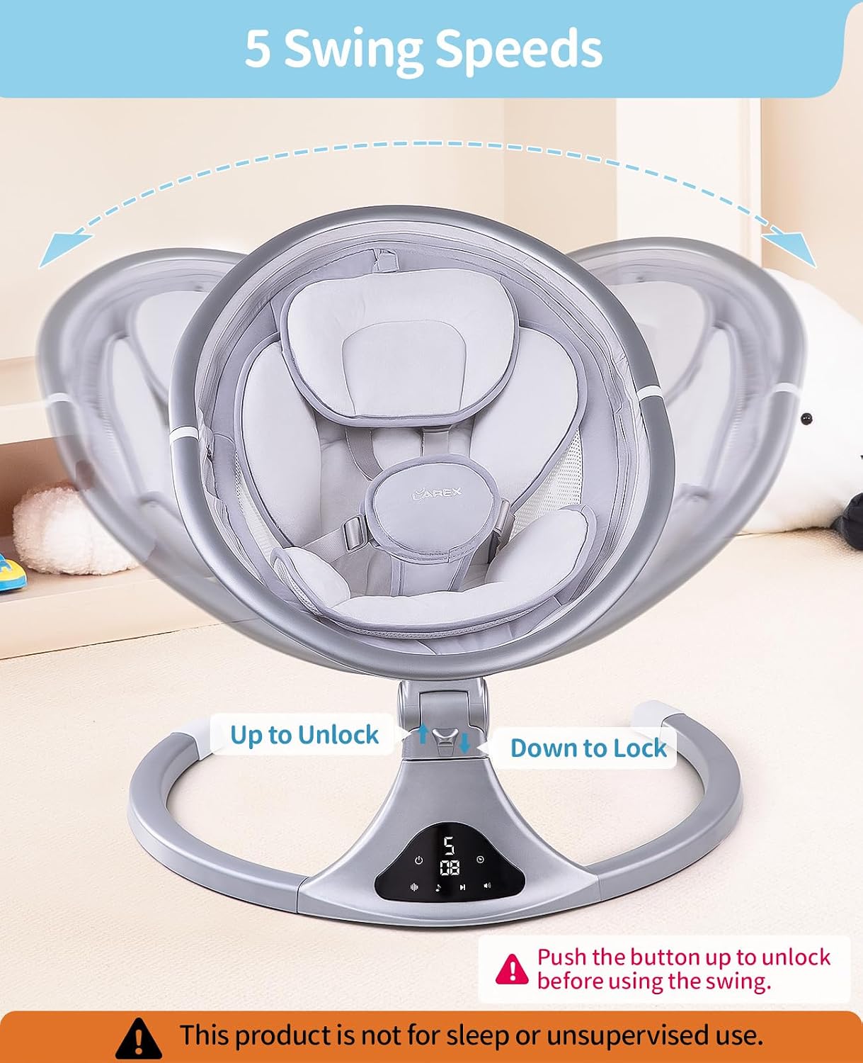 AUCT 20905 - $122 LAREX Baby Swing for Infants to Toddlers with Remote Control, Bluetooth - Image 2