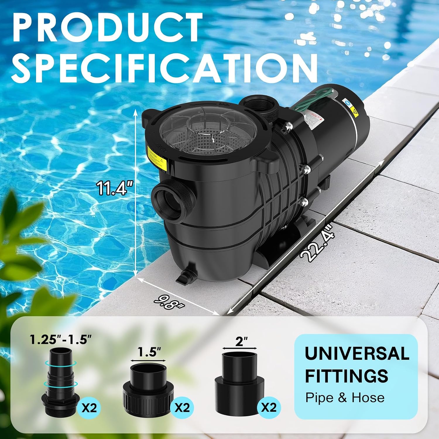 AUCT 22498 - $161 Seeutek 1.5HP Pool Pump for Above/In Ground Pools, 115V/230V 6600GPH - Image 3