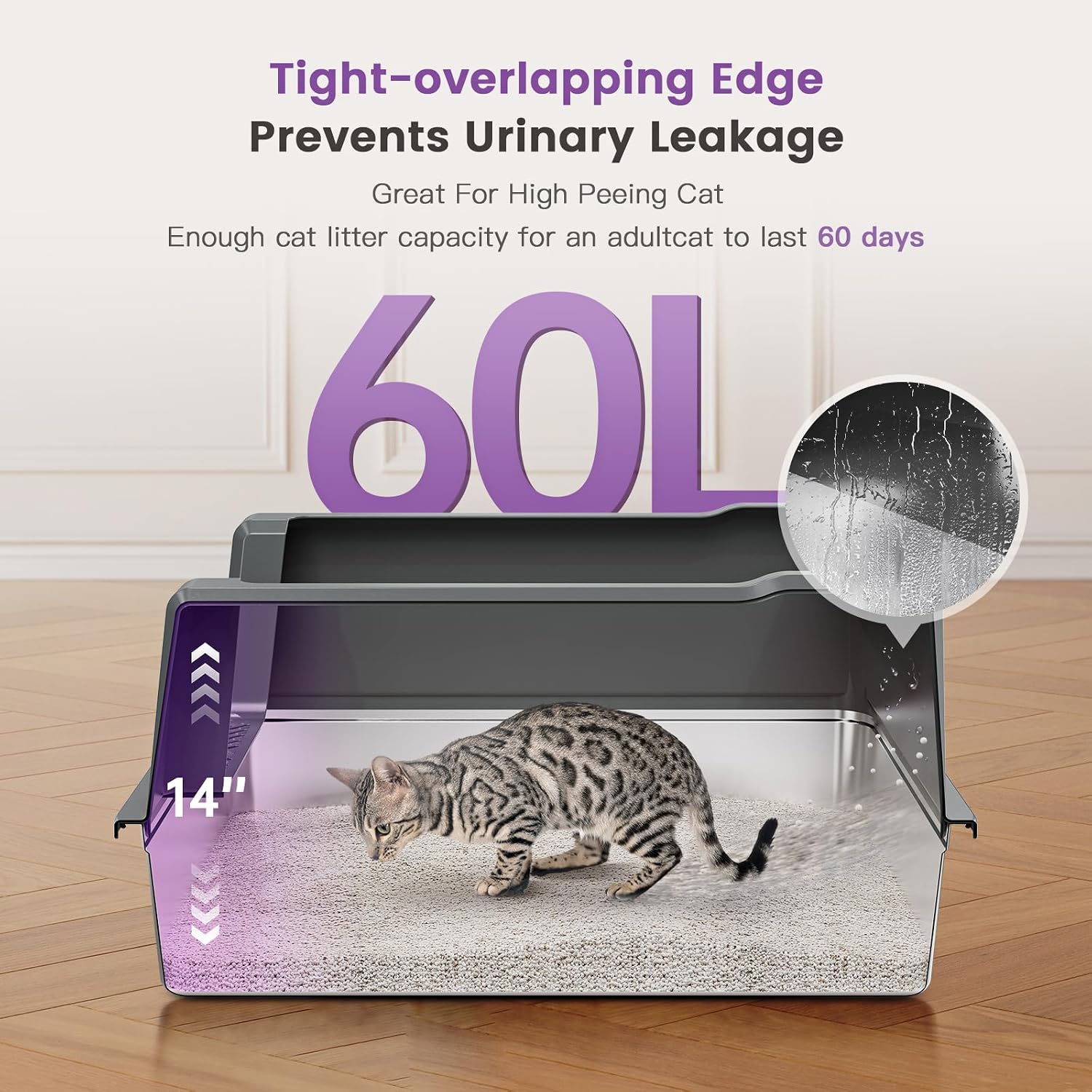 AUCT 22278 - $110 XXXL Stainless Steel Cat Litter Box with High Sides, 28" L x 20" W x 14" H Extra Larg - Image 3