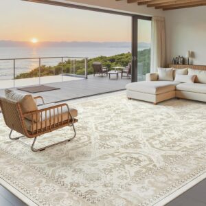 AUCT 22653 - $110 Soalmost 8x10 Area Rugs Large Washable Living Room Rug Non-Slip Beige/Brown